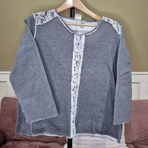 Elegant Gray Lace Accent Sweatshirt - Very Soft!